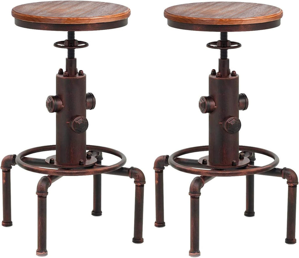 Antique Vintage Industrial Solid Wood Barstool Set of 2 V194