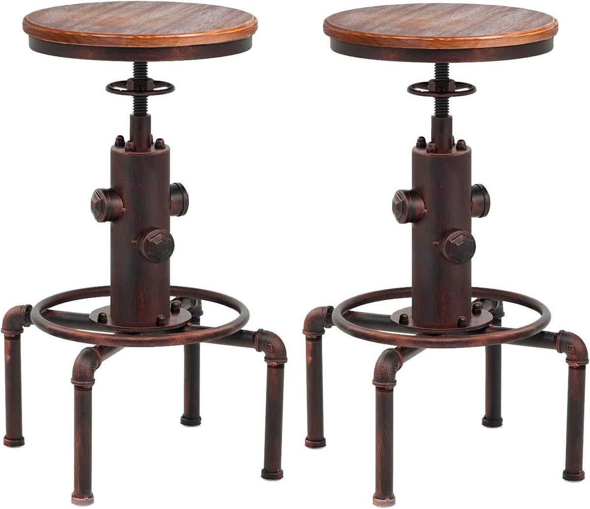 Antique Vintage Industrial Solid Wood Barstool Set of 2 V194