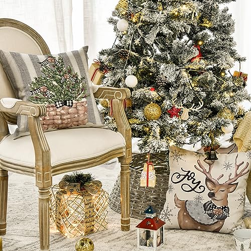 Christmas Snowman Reindeer Gloves Eucalyptus Red Throw Pillow Covers, 18 x 18 Inch Set of 4 R773408