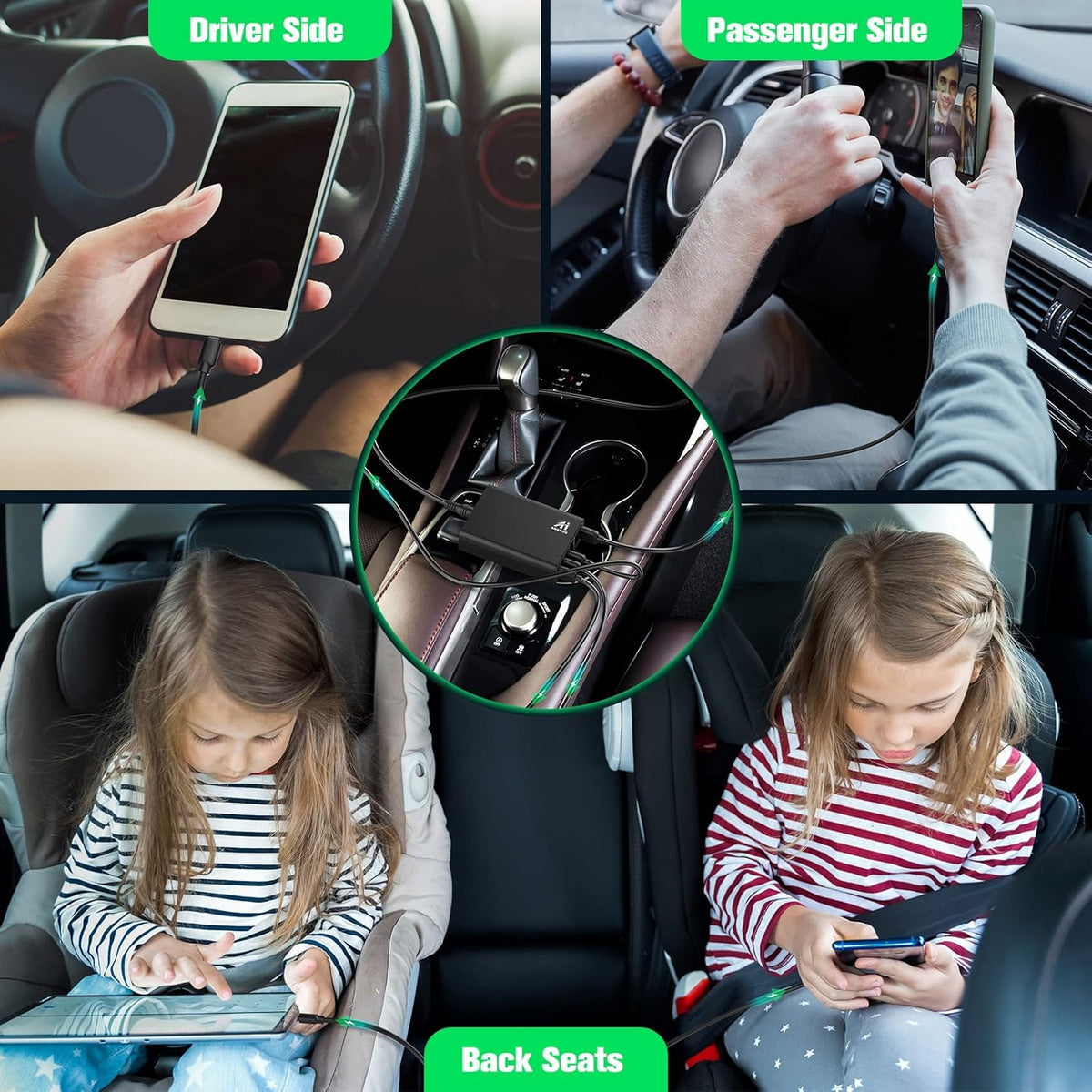 96W 6 Port QC3.0 USB Car Charger Adapter, Pack of 2 U4405