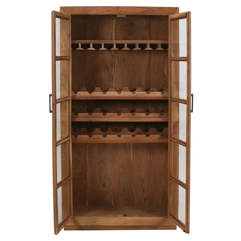 Tall Natural Finish Mango Solid Wood Wine Cabinet C121