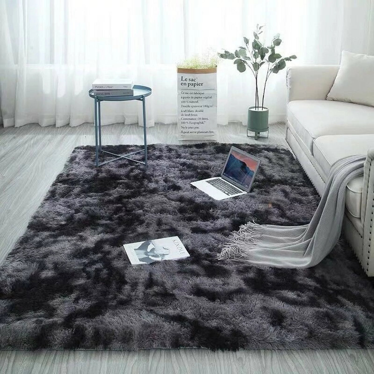 Super Soft Indoor Modern Rugs, Anti-Skid Washable, Dark Grey R228