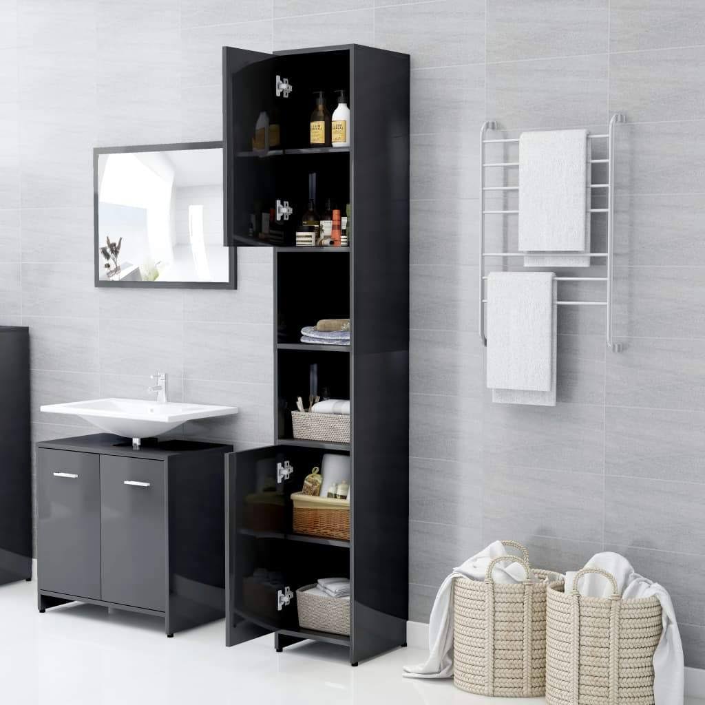 Bathroom Cabinet High Gloss Gray Chipboard R1940