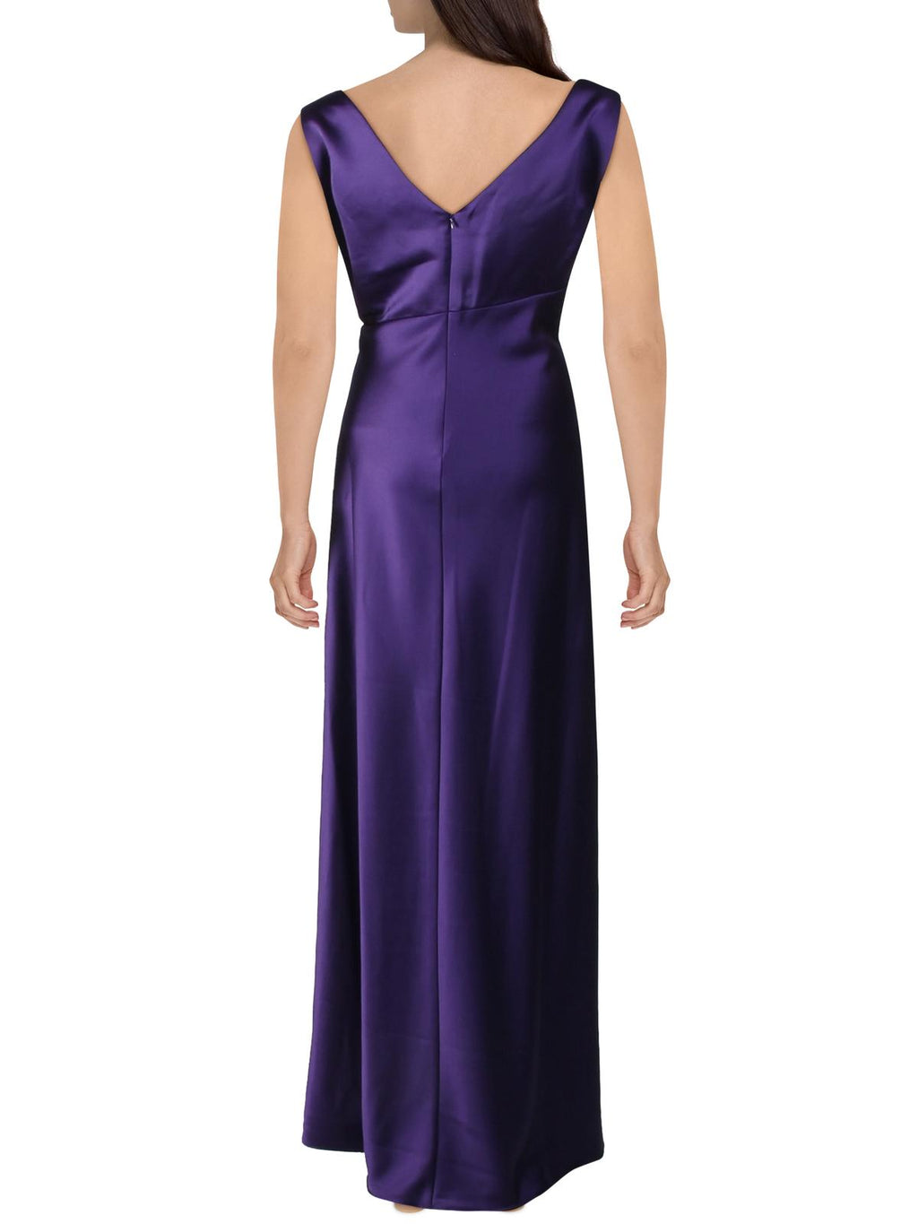 Purple Sleeveless Faux Wrap Formal Dress T1419