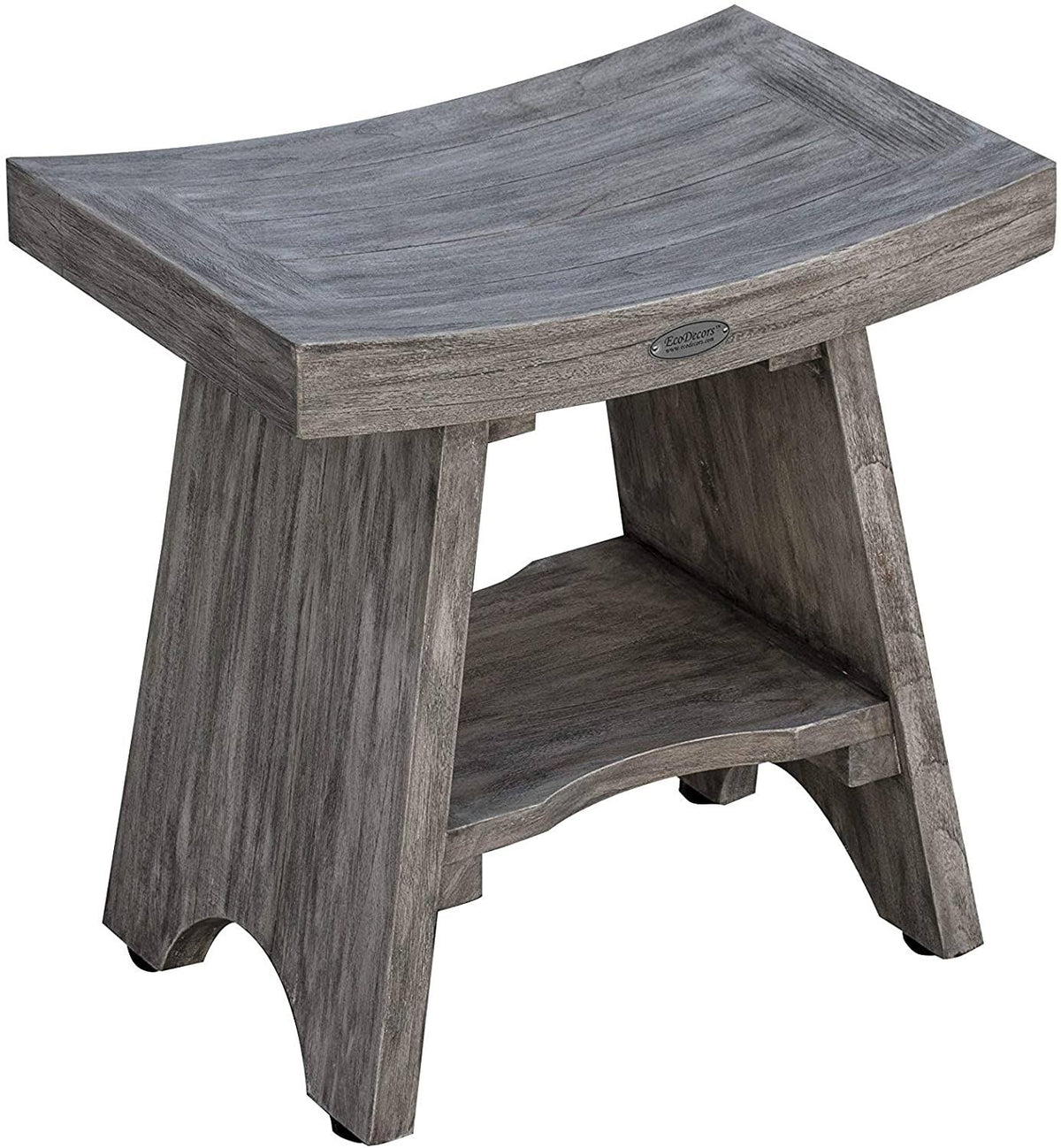 Gray Finish Teak Shower Bench with Shelf Y95843