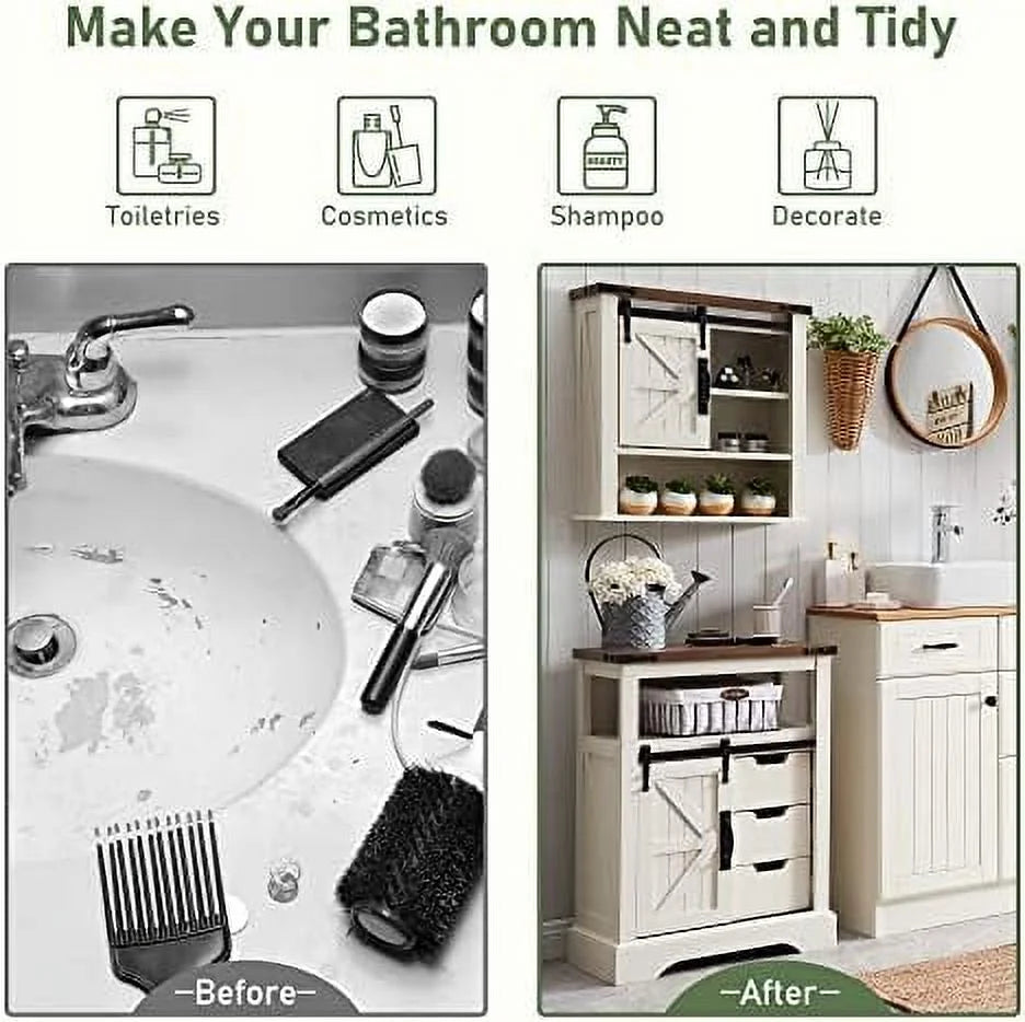 Bathroom Floor Cabinet with Sliding Barn Door & Drawers H2180