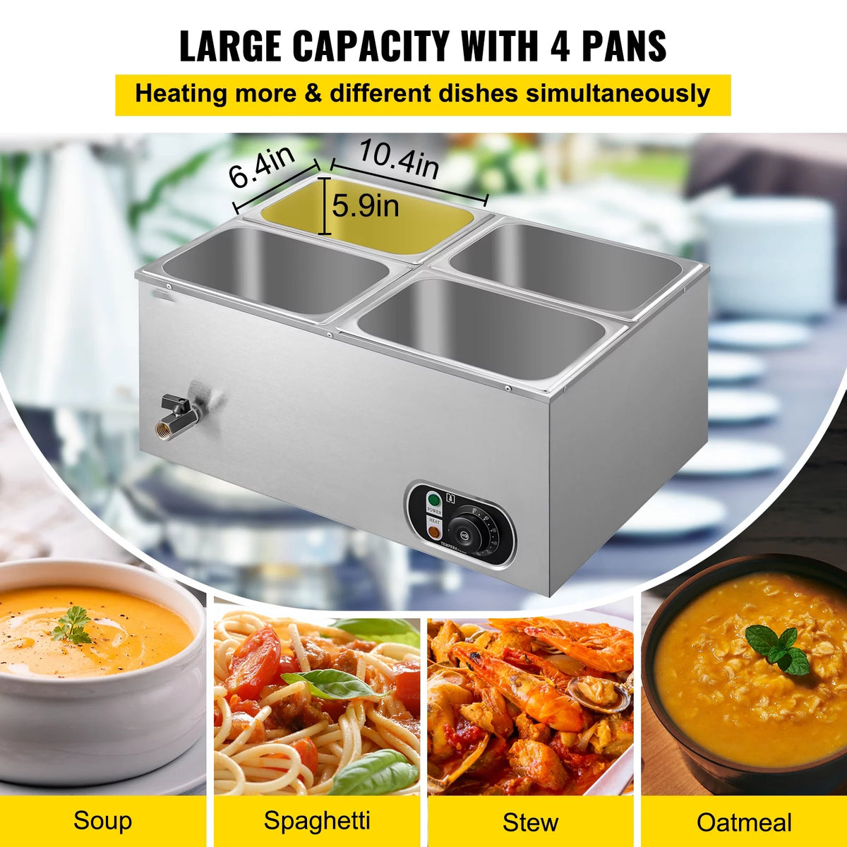 110V 4-Pan Stainless Steel Commercial Food Warmer 24 Qt U568