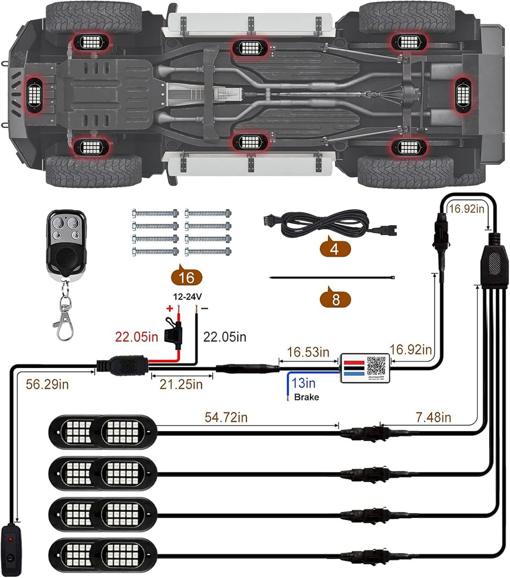 RGB LED Rock Lights 8 Pods Pack of 2 H64778