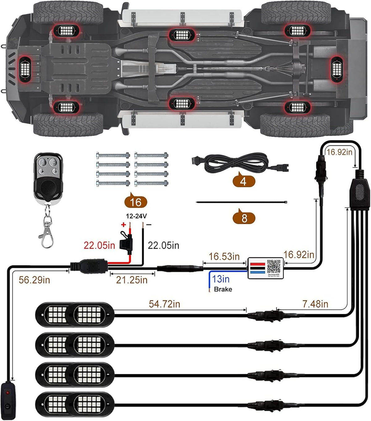 RGB LED Rock Lights 8 Pods Pack of 2 H64778