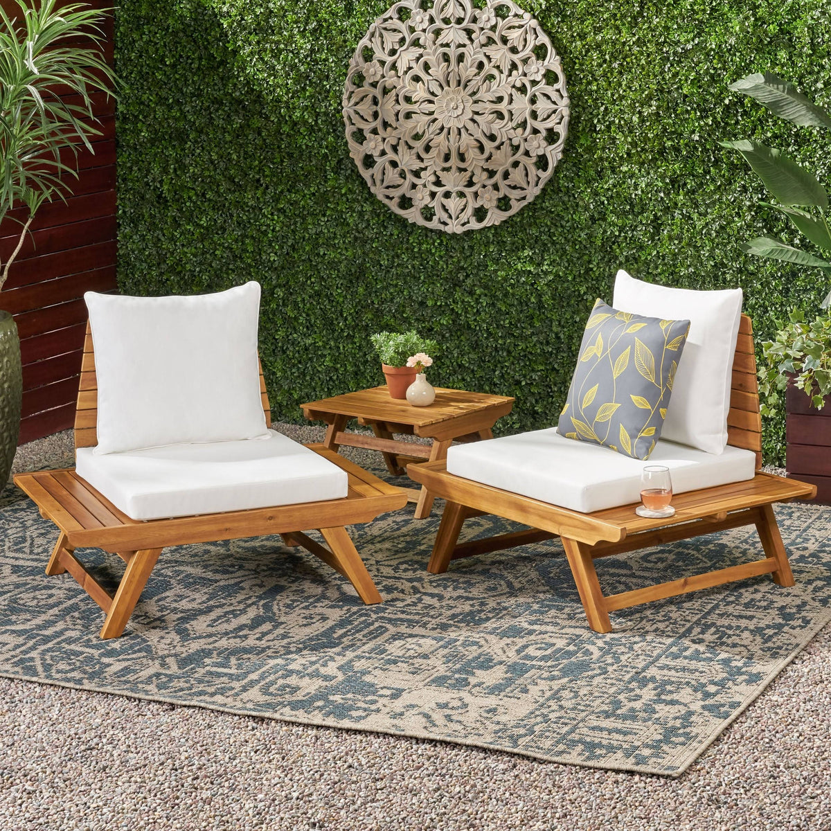 Outdoor Acacia Wood Chair Set of 2, Dark Gray A1152
