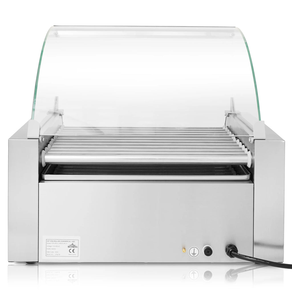 Electric Hot Dog Roller Machine with Cover, 11 Rollers, Bun Warming Drawer C829