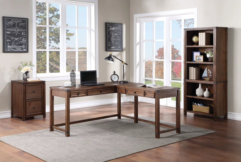 L-Shape Desk in Brushed Walnut Finish Y511