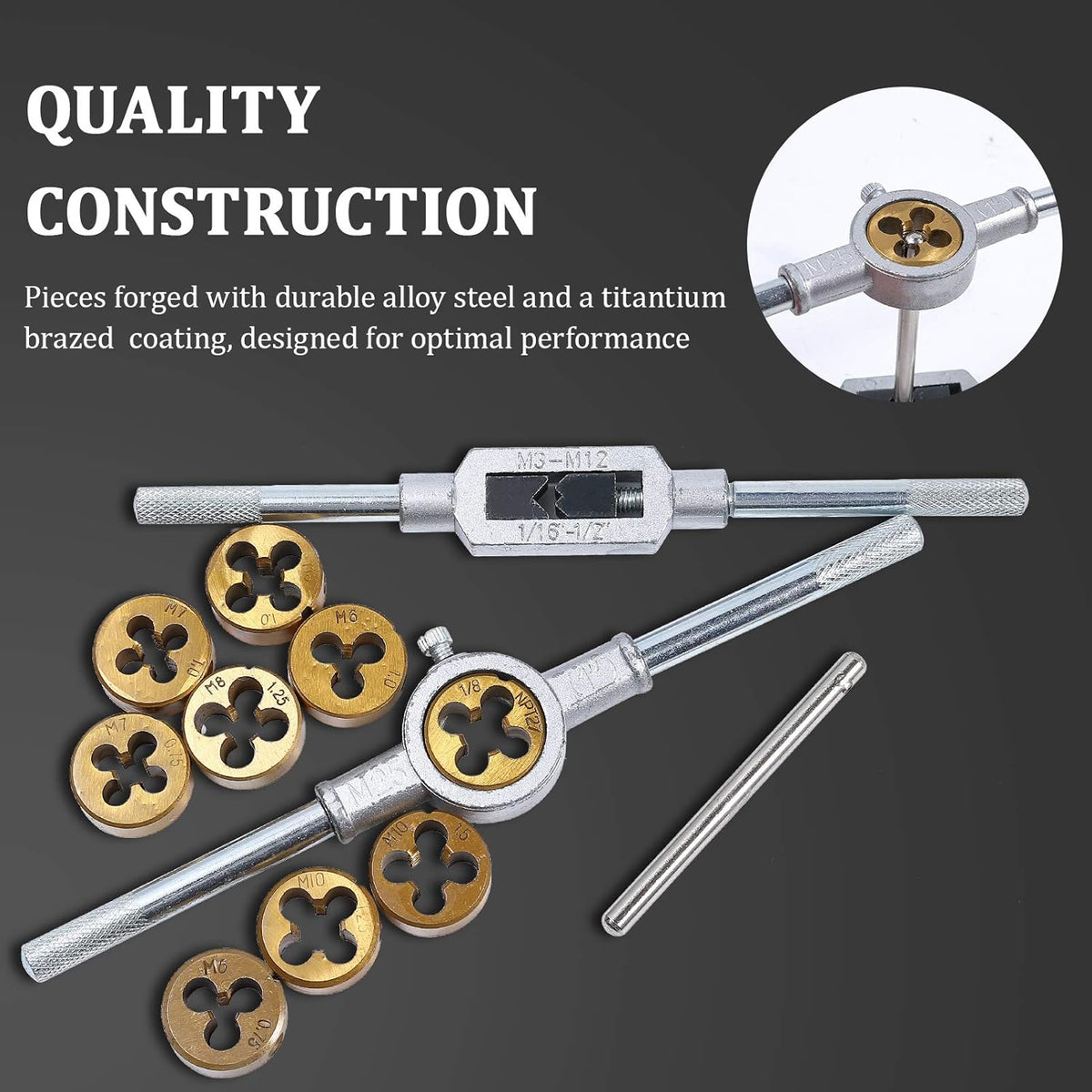 40 PCS Metric Tap and Die Set Titanium Coated Alloy Steel with Storage Case O98409