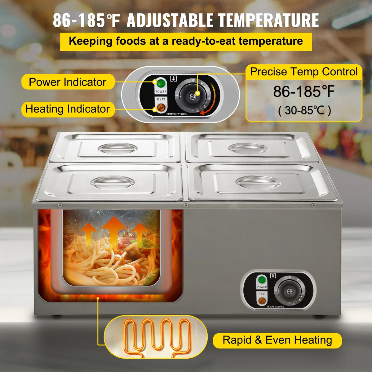 110V 4-Pan Stainless Steel Commercial Food Warmer 24 Qt U568