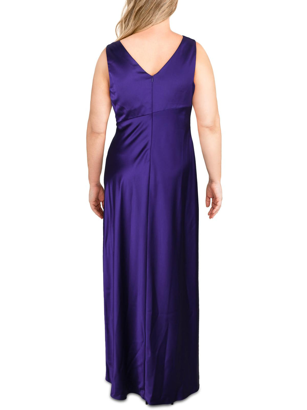 Purple Sleeveless Faux Wrap Formal Dress T1419