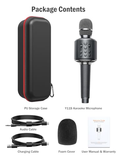Wireless Bluetooth Karaoke Microphone with Built-in Speaker, Reverb, Duet Mode, Gray O852