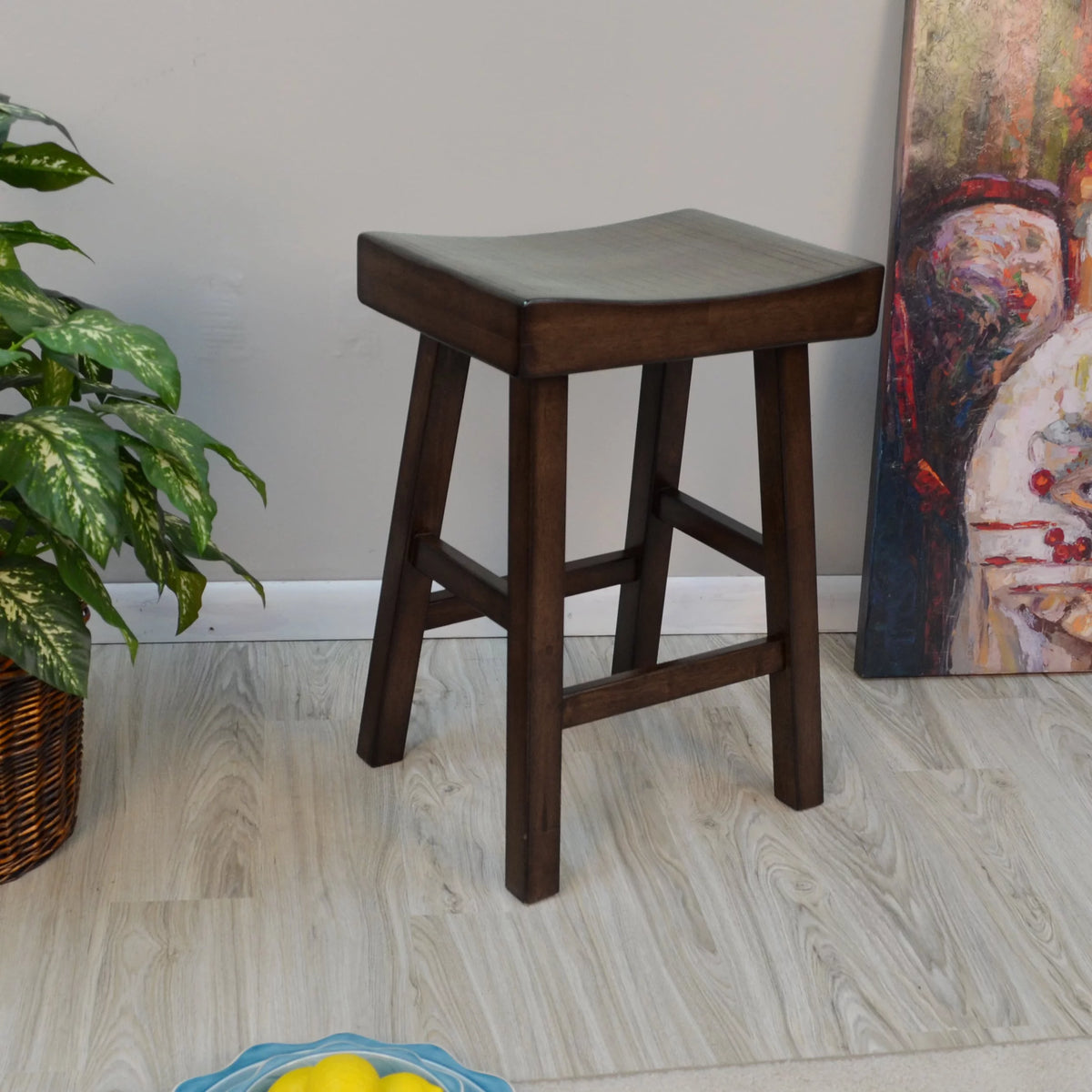 Black Wood Saddle Seat Counter Stool Q6393