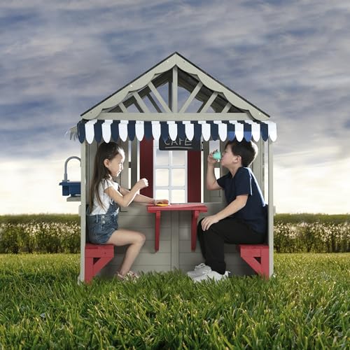 Wooden Cedar Playhouse with Play Sink and Picnic Table V553348