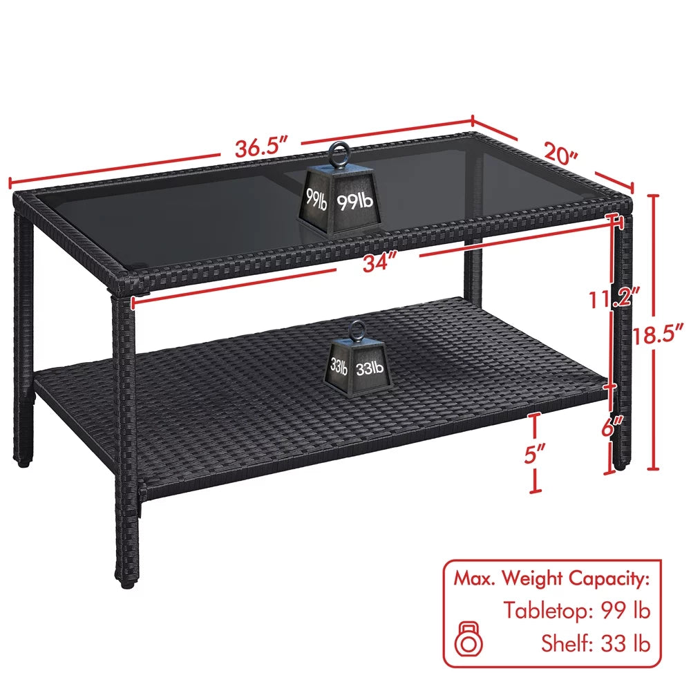 Wicker Rectangular Coffee Table with Tempered Glass Top S82529