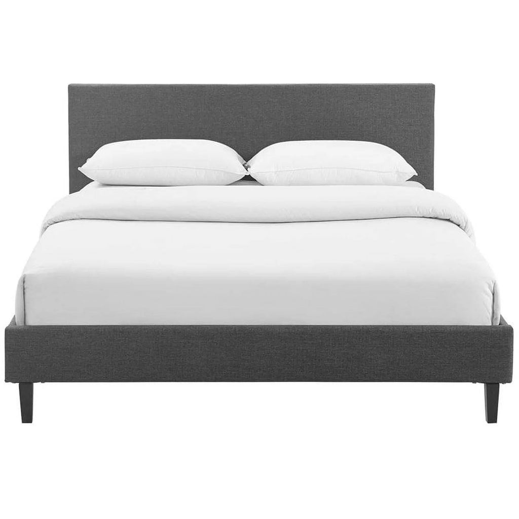 Light Gray Queen Upholstered Platform Bed with Wood Slat Support T65292