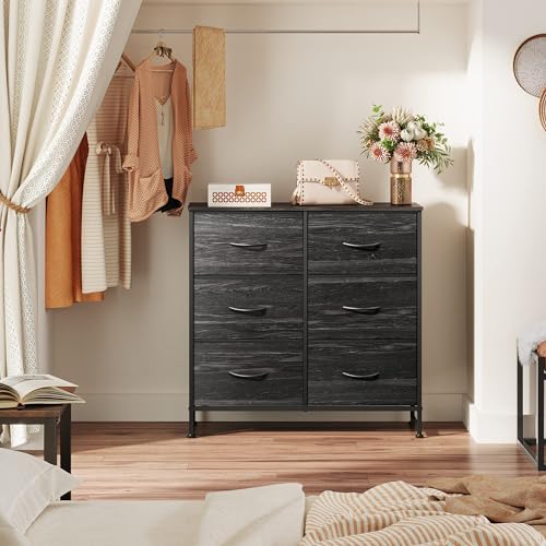 White 6 Drawer Fabric Dresser R9558