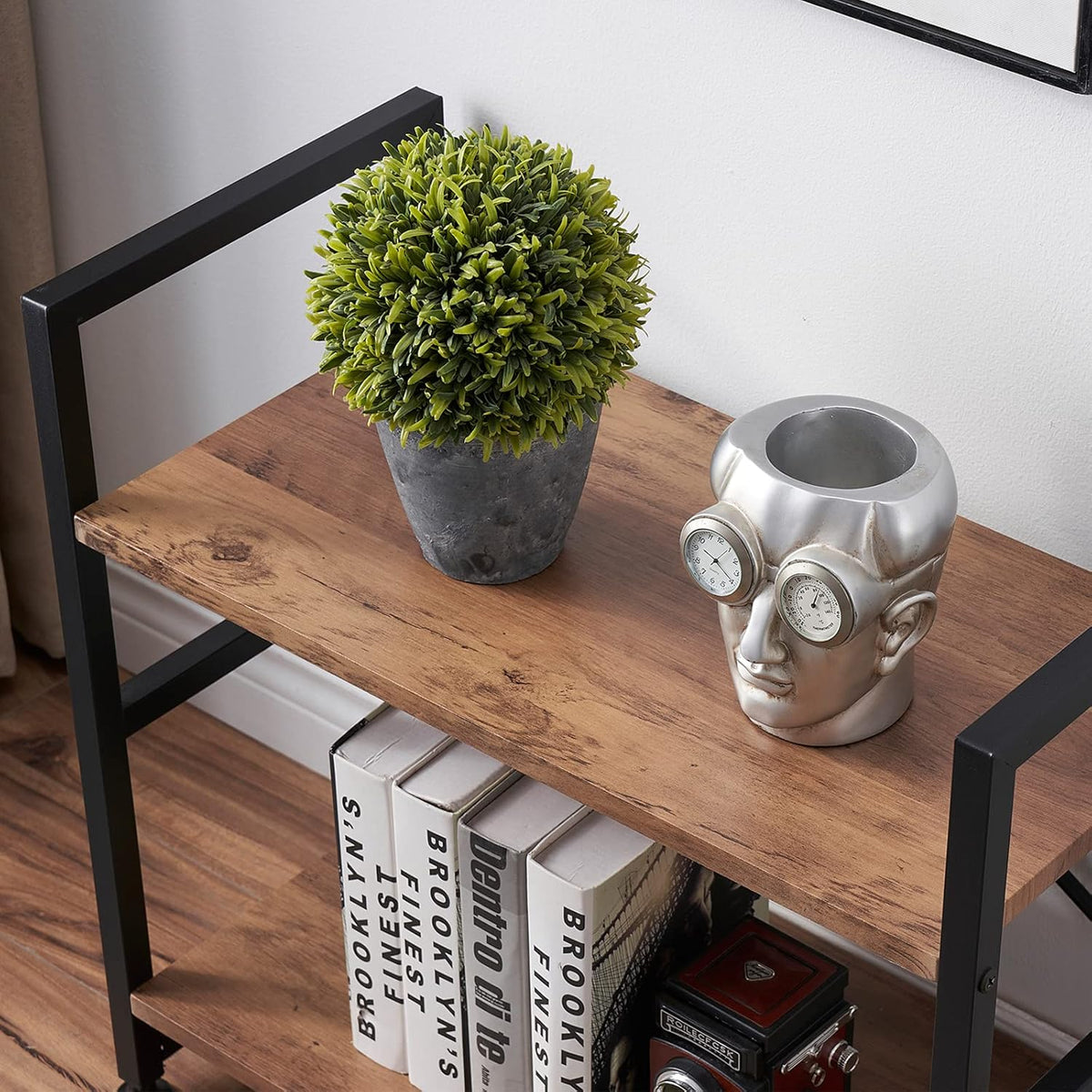 Rustic Brown 2 Tier Open Bookcase with Metal Frame U640