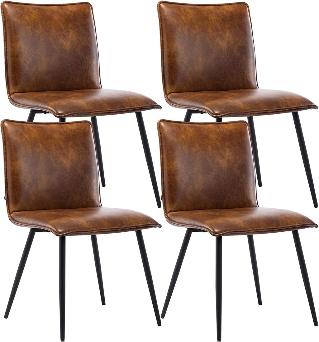 Faux Leather Dining Chairs Set of 4 with Black Metal Legs I9733