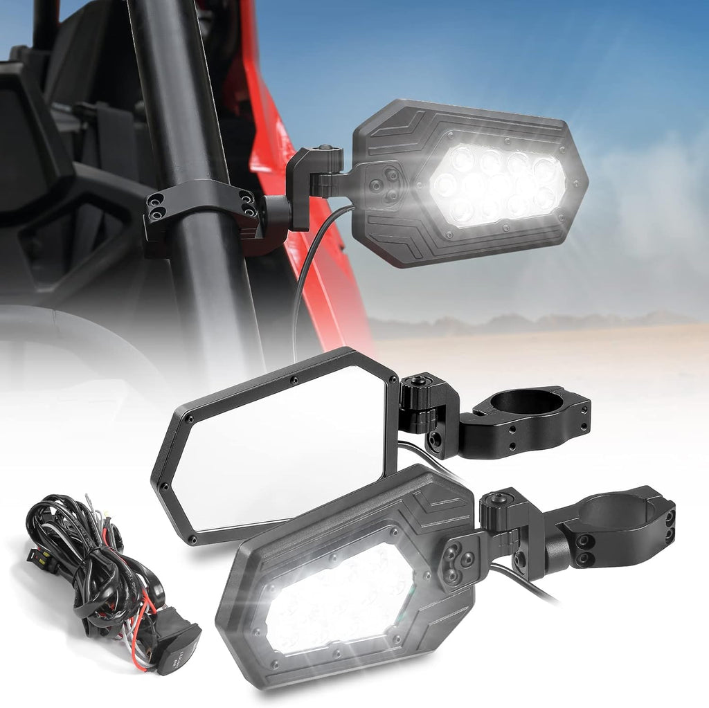 UTV Side Rear View Mirrors Aluminium for Roll Bar Cage with Windshield D41880