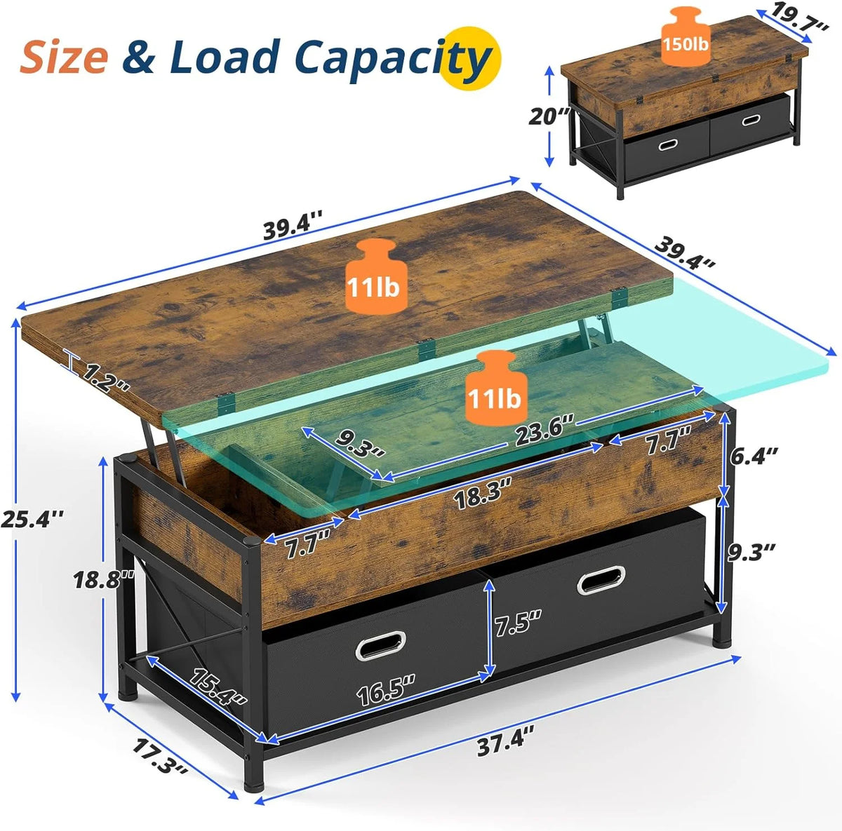 Lift Top Coffee Table with Storage, 4 in 1 Square Center Table with 2 Drawers and Hidden Compartment, Modern Dining Table for Living Room,Brown N4779