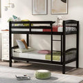 Espresso Solid Wood Twin Over Twin Bunk Bed with Ladder P6263