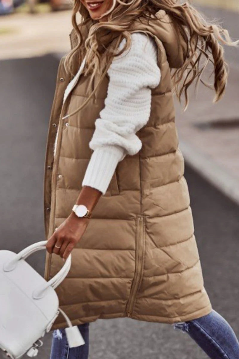 Solid Patchwork Hooded Collar Outerwear W755