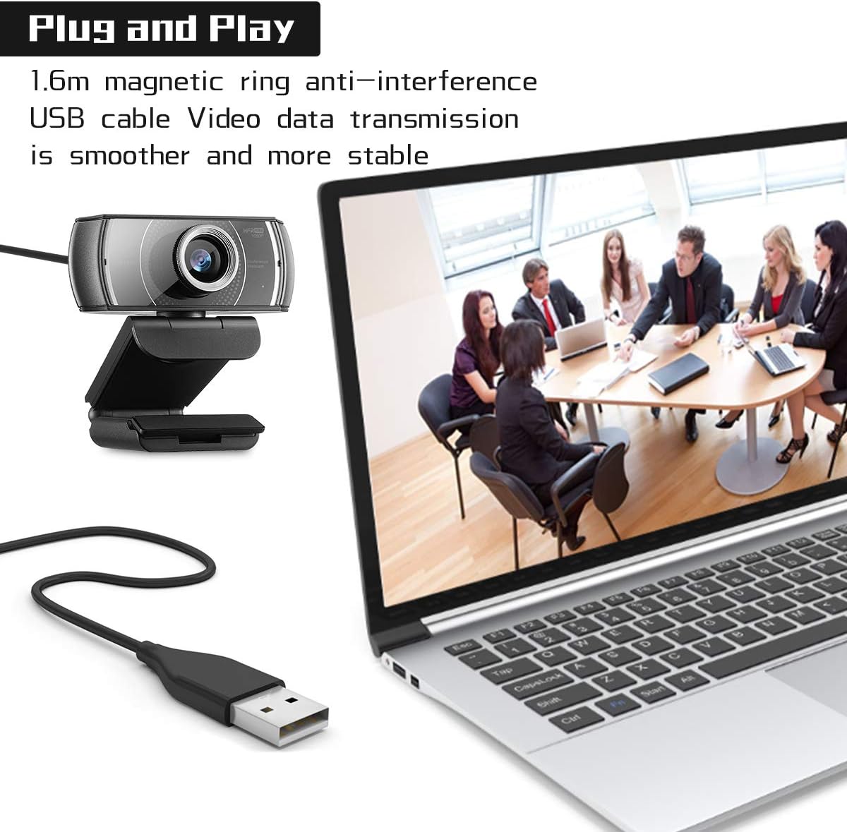 Black 1080P USB Webcam with Microphone A725