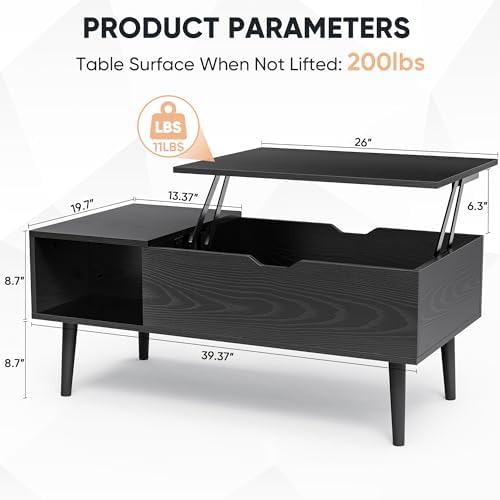 Lift Top Coffee Table with Storage Shelf and Hidden Compartment N98913
