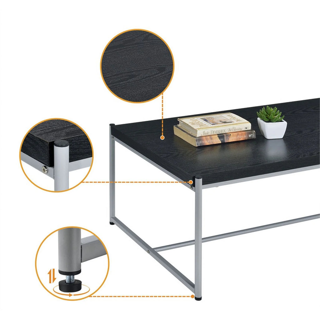 3 Piece Black Engineered Wood Coffee and End Table Set D394087