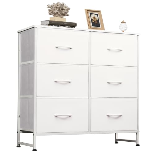White 6 Drawer Fabric Dresser R9558