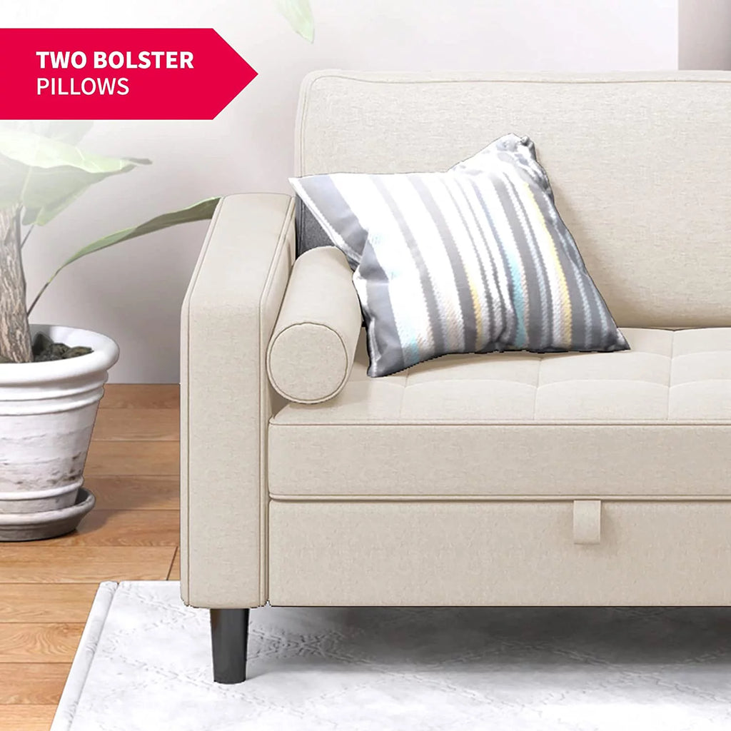 83" Convertible Sleeper Sofa Bed Linen Fabric Beige B2974