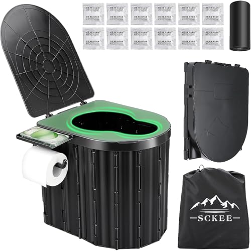 14'' Portable Camping Toilet with Lid and Paper Holder N565