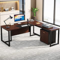 70.8” L-Shaped Executive Desk with File Cabinet C798
