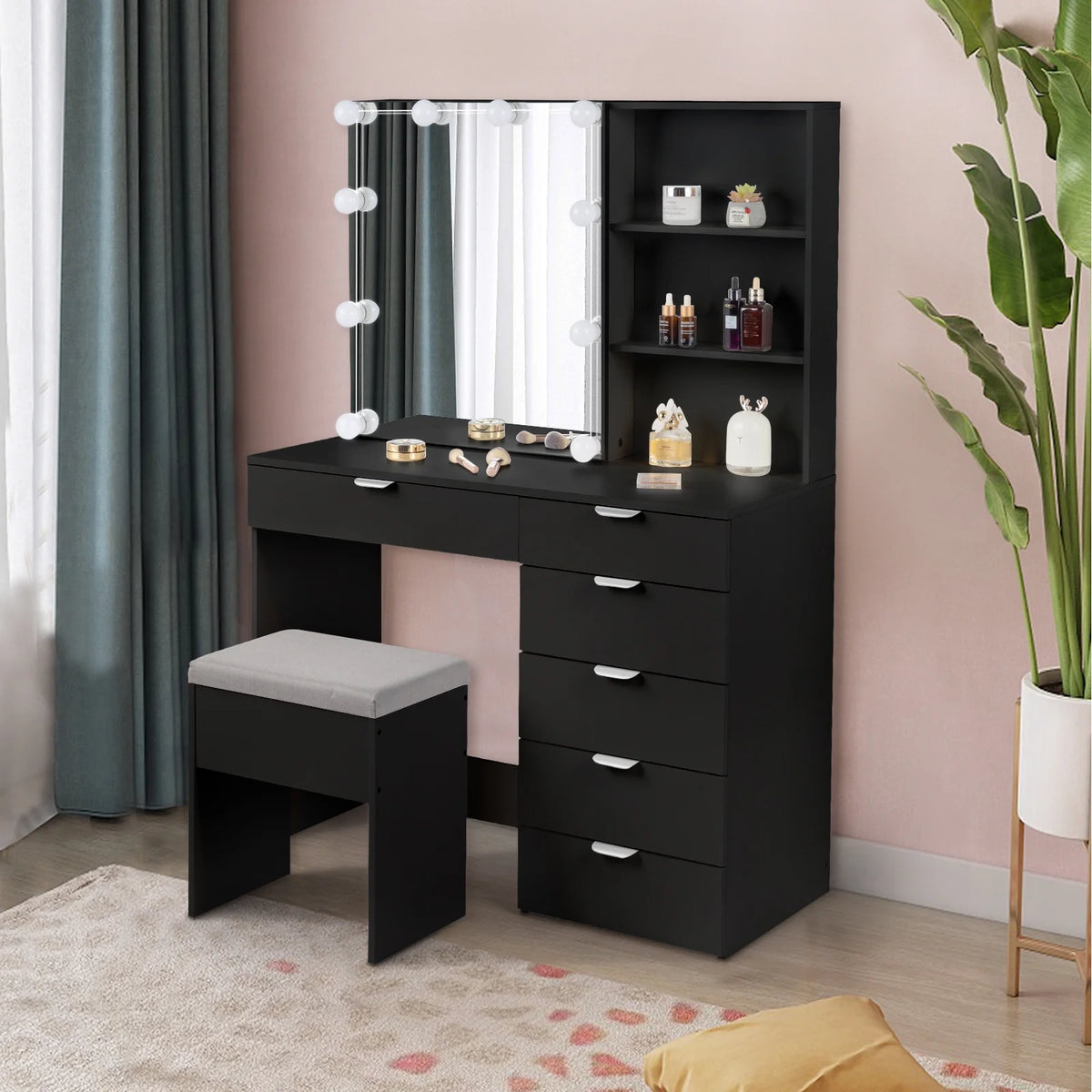 White Makeup Vanity Table Set with Sliding Mirror M8154