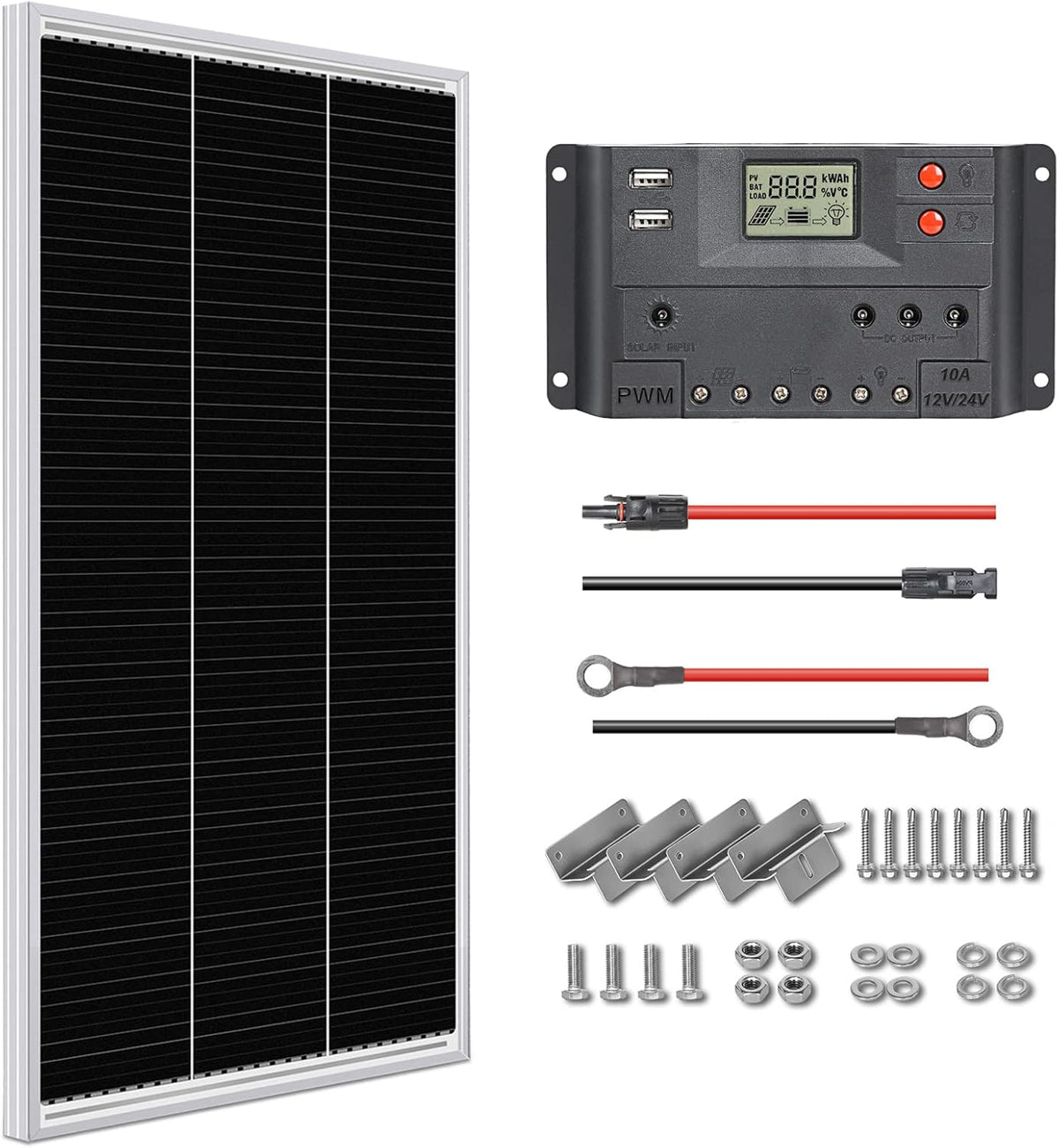 12 Volt 100 Watt Monocrystalline Solar Panel Starter Kit Z65608