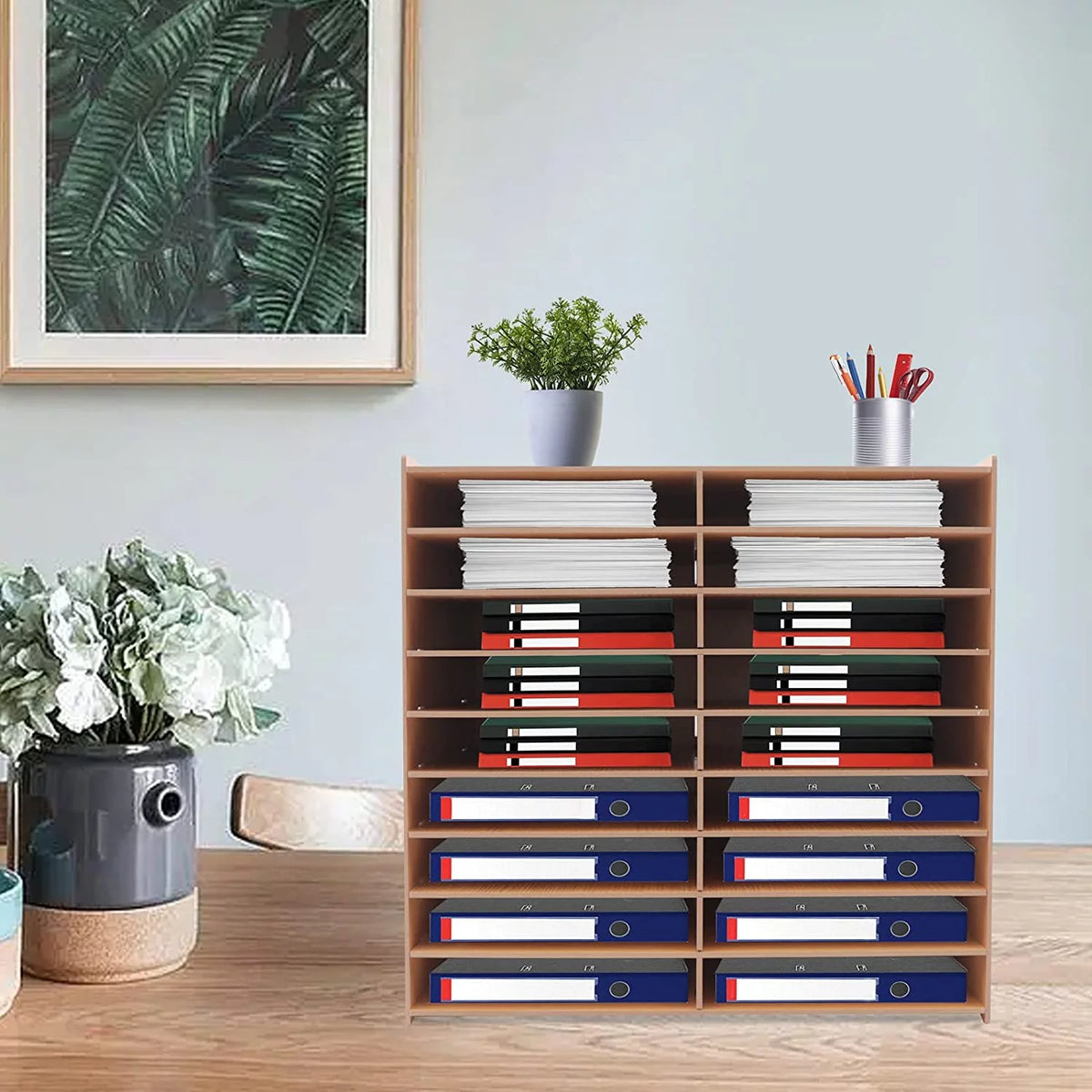 9-Tier Golden Oak Letter Tray Paper Organizer Rack S824