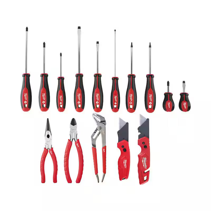 Screwdriver Set with Pliers Kit and Folding Utility Knife Set 15-Piece P1781