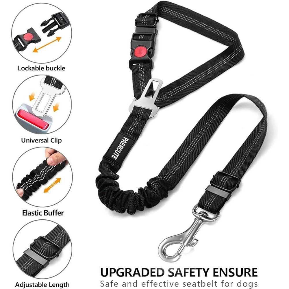 3 Piece Set Dog Car Seat Belt Headrest Restraint Adjustable with Elastic Bungee Buffer D739432