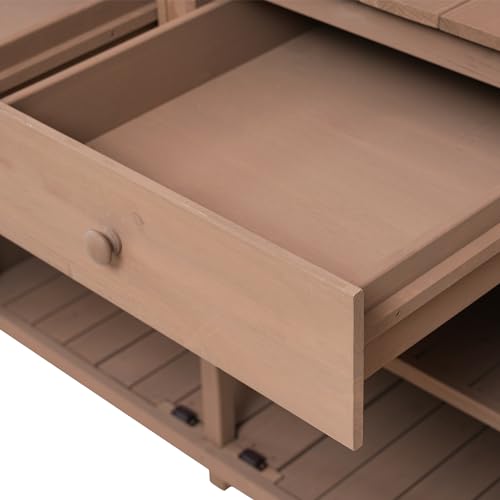66" Wooden Potting Bench Table with 2 Drawers, Cabinet and Open Shelves Y441638