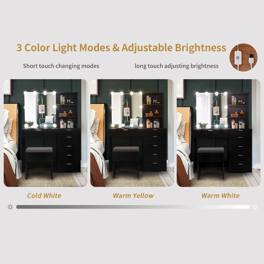 White Makeup Vanity Table Set with Sliding Mirror M8154