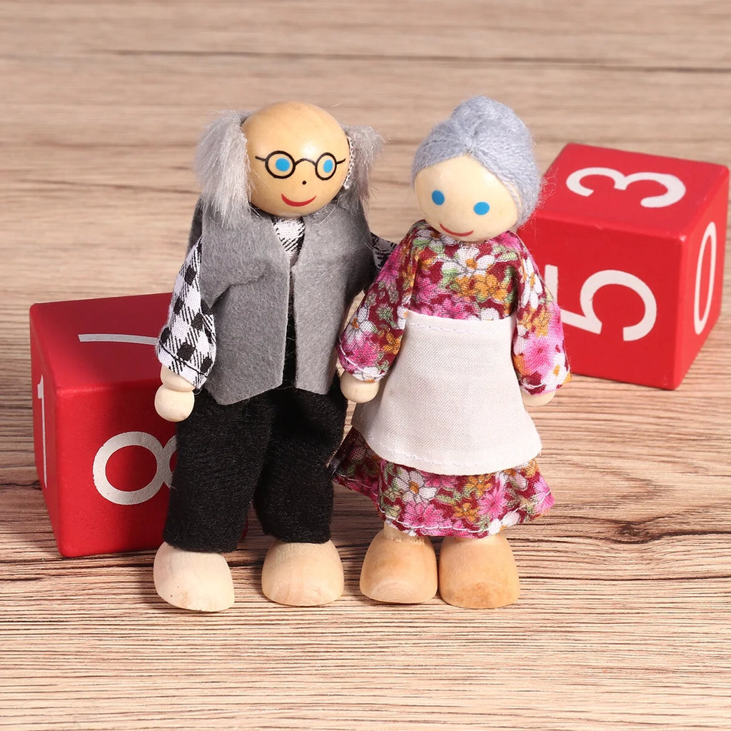 7 Pieces Wooden Dollhouse Family Set Mini People Figures U882494