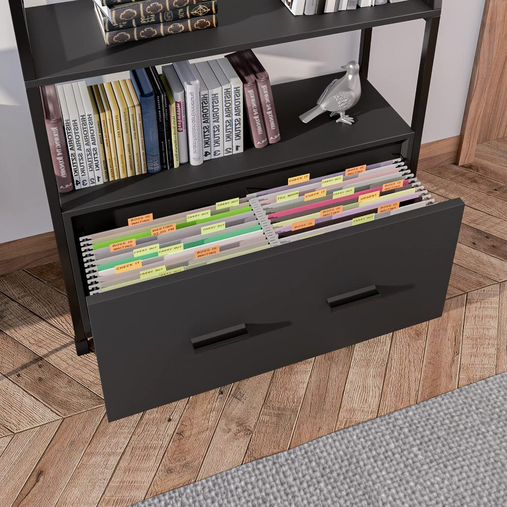 Black Rolling File Cabinet with Drawer P374