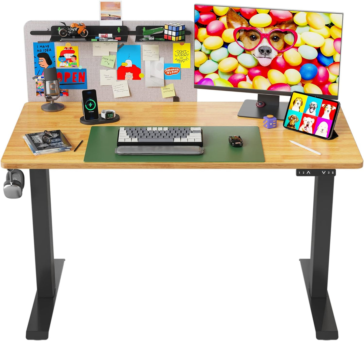 Black Steel Frame Bamboo Wood Tabletop Electric Standing Desk with Memory Preset M96305