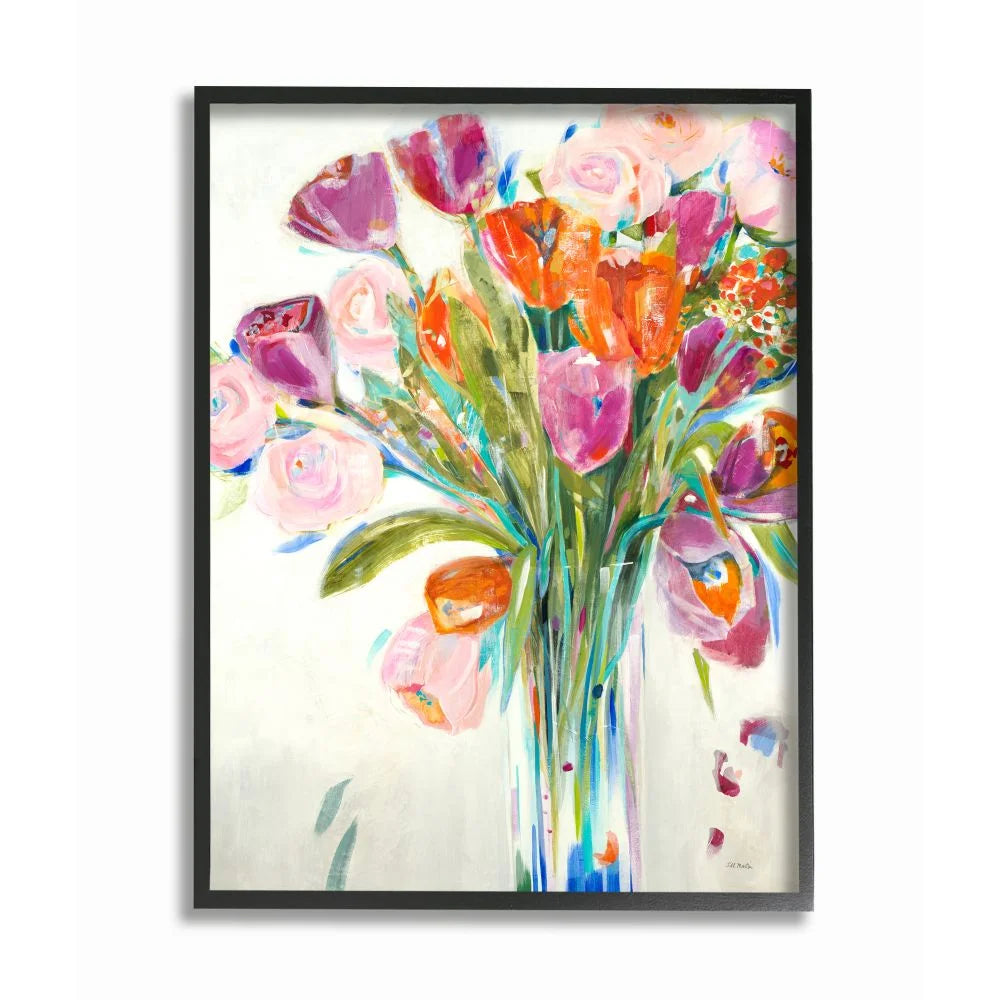 Rose and Tulip Bouquet Framed Wall Art, 24" x 30", Black Framed B52383