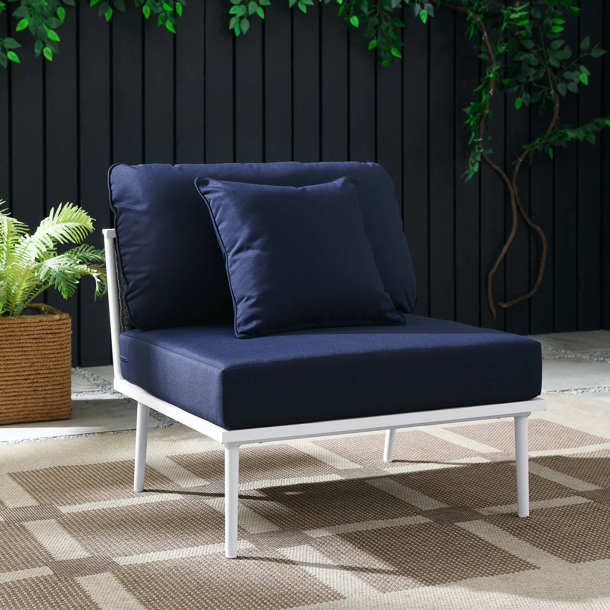 Navy White Aluminum Fabric Lounge Chair L787390